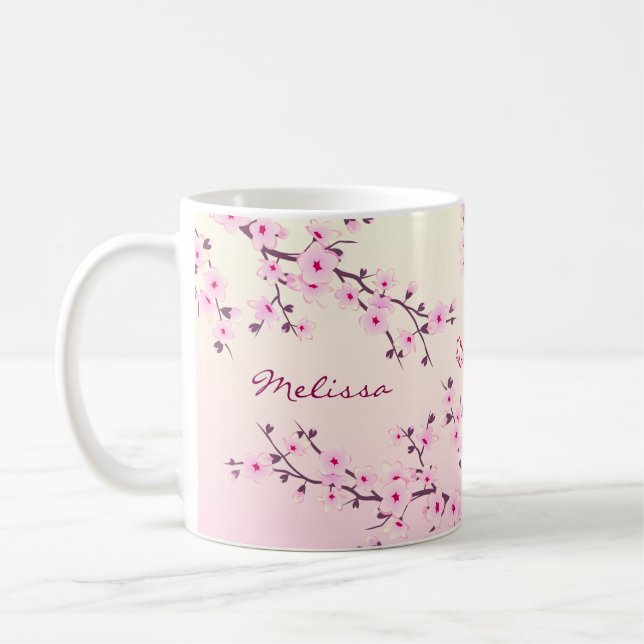 Caneca De Café Monograma do Floral Cherry Blossom (Esquerda)