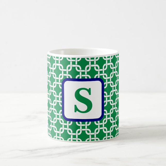 Caneca De Café Monograma do Marinho de Padrão de Link Branco Prep (Centro)