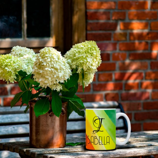 Caneca De Café monograma do nome abstrato arco-íris (Criador carregado)