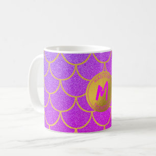 Caneca De Café Monograma do Padrão Líptico Rosa Dourado Escala de
