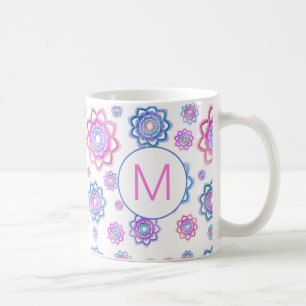Caneca De Café Monograma do Pastel Rosa Rosa Flor Moderno Lotus