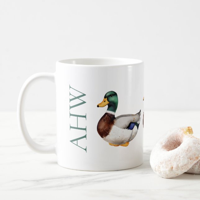 Caneca De Café Monograma do Pato de Mallard (Com Donut)