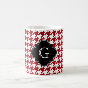 Caneca De Café Monograma do Quatrefoil Blk Houndstooth