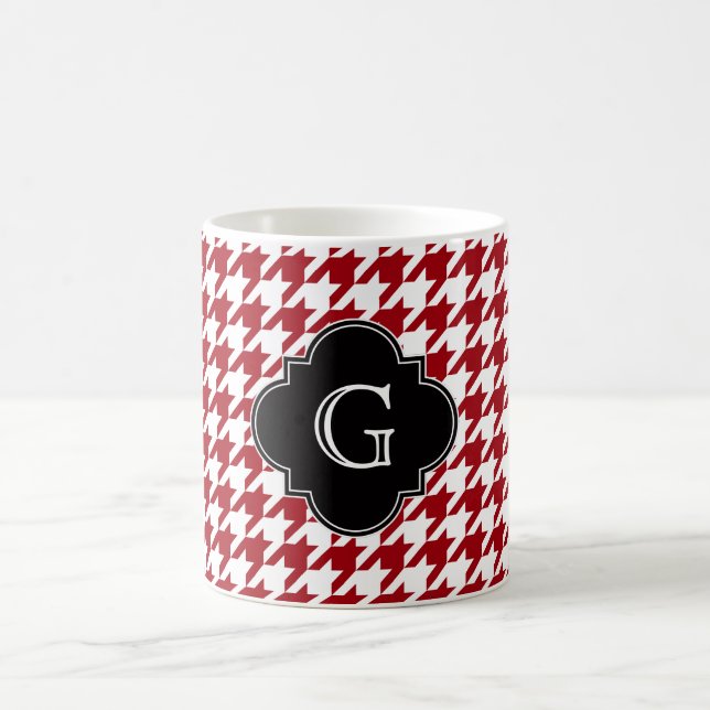 Caneca De Café Monograma do Quatrefoil Blk Houndstooth (Centro)