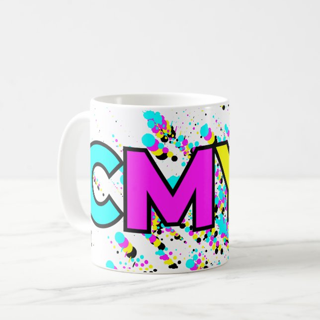 Caneca De Café Monograma do Splatter de Tinta CMYK (Frente Esquerda)