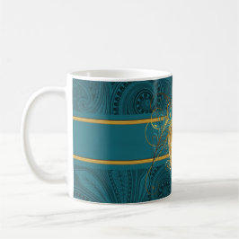 Caneca De Café Monograma do Teal e do Peacock Dourado