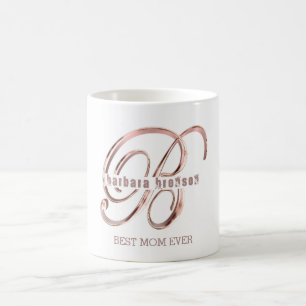 Caneca De Café Monograma Dourado B Texto Personalizado Melhor Mãe