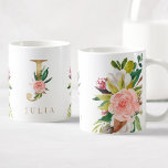 Caneca De Café Monograma Dourado Botânica Floral com Aquarela<br><div class="desc">Uma caneca de café personalizada com uma falsa letra de ouro "J" monograma,  com ilustrações decorativas de cor d'água floral e folhagem. Personalize-o facilmente com seu nome ou crie um presente único para seus entes queridos.</div>