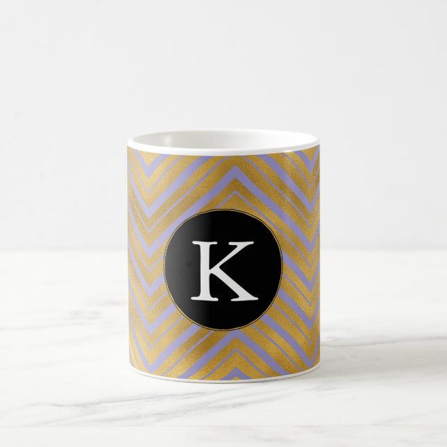 Caneca De Café Monograma Dourado Chic Purple (Centro)