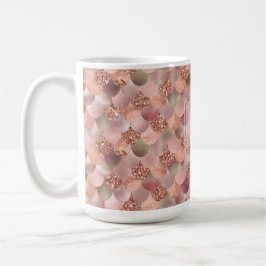 Caneca De Café Monograma Dourado cor-de-rosa bonito da sereia