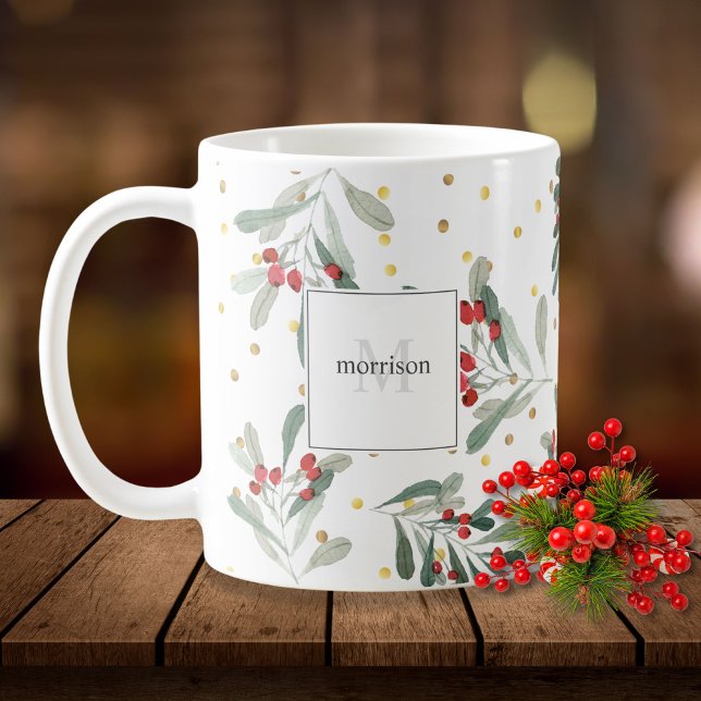 Caneca De Café Monograma Dourado de Feriados Modernos de inverno (Criador carregado)