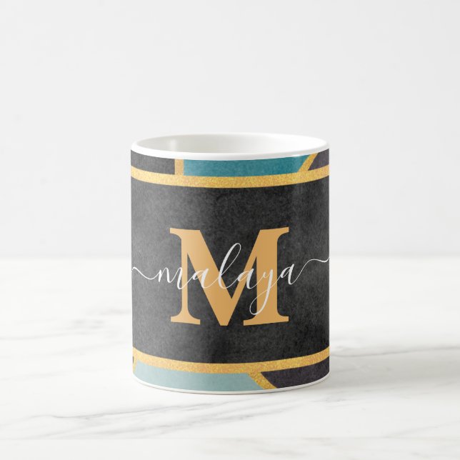 Caneca De Café Monograma Dourado de Linha Moderno (Centro)
