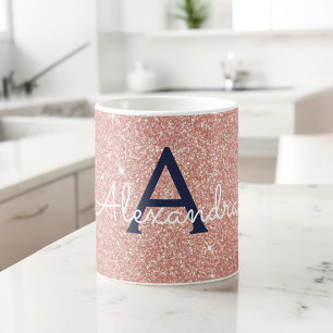 Caneca De Café Monograma Dourado do brilho da faísca dos azuis