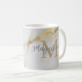Caneca De Café Monograma Dourado e Cinza Marble