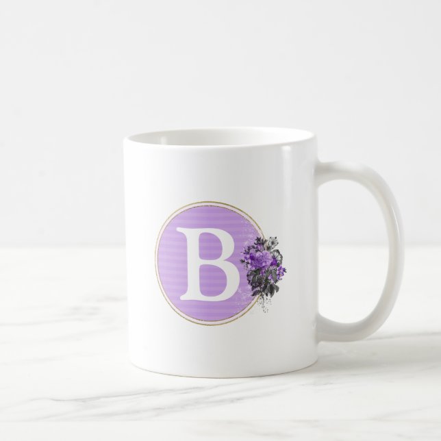 Caneca De Café Monograma Dourado e Floral Roxo (Direita)