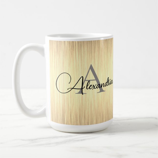Caneca De Café Monograma Dourado elegante personalizado (Esquerda)