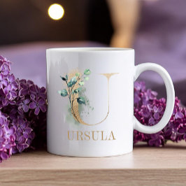 Caneca De Café Monograma Dourado - Letra U Floral