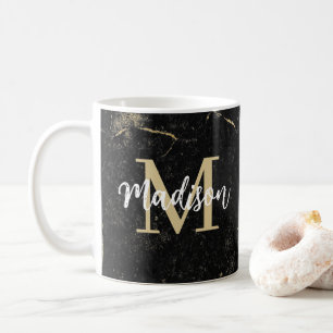 Caneca De Café Monograma Dourado Marble