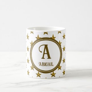 Caneca De Café Monograma Dourado Padrão Estelar Pessoal Inicial