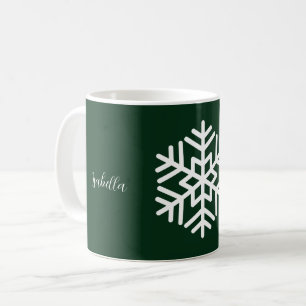 Caneca De Café Monograma e Floco de Neve Branco Grande sobre Flor