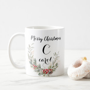 Caneca De Café Monograma e Natal de Letra Aquática