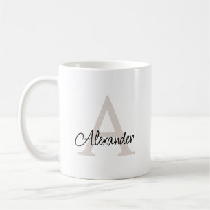 Caneca De Café Monograma e Nome de Script Manuscrito Moderno Eleg