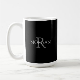 Caneca De Café Monograma e Nome DIY, Texto Cinza Simples em Preto