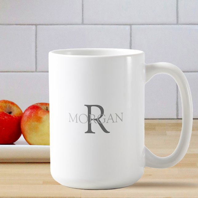Caneca De Café Monograma e Nome em Texto Cinza, Design Simples (Criador carregado)