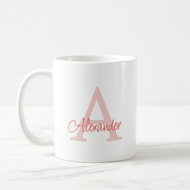 Caneca De Café Monograma e Nome Modernos em Letra Cursiva Elegant (Esquerda)