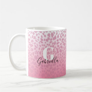 Caneca De Café Monograma e nome personalizados de padrão-leopardo