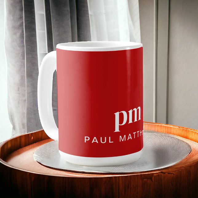 Caneca De Café Monograma e Nome Personalizados Mínimos do Red Mod (Personalize with your initials and name.)