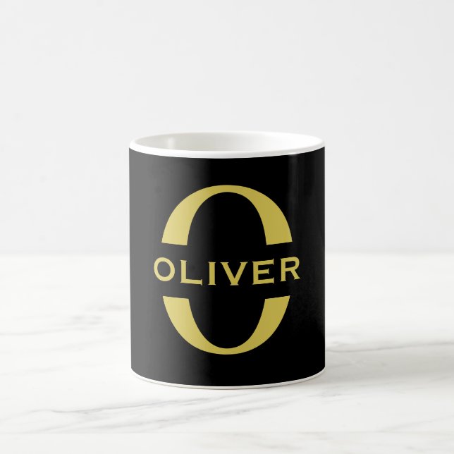 Caneca De Café Monograma E Nome Preto E Dourado Personalizado (Centro)
