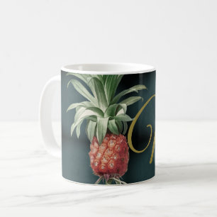 Caneca De Café Monograma Elegante de Abacaxi Tropical Marmoreado