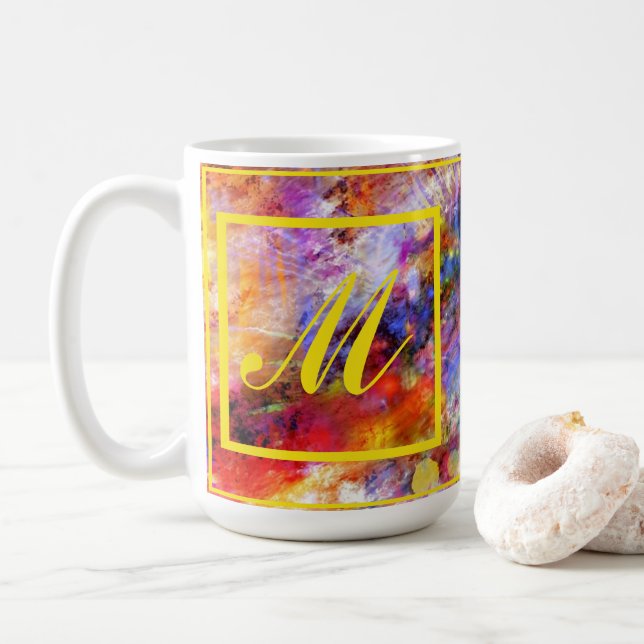 Caneca De Café Monograma Elegante de Abstrato Art (Com Donut)