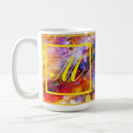 Caneca De Café Monograma Elegante de Abstrato Art