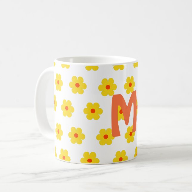 Caneca De Café monograma elegante e elegante de margarida (Frente Esquerda)