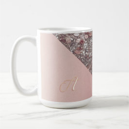 Caneca De Café Monograma Elegante em Rosa Dourado