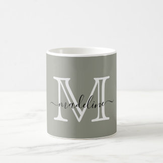 Caneca De Café Monograma Elegante Evergreen Fog Moderno