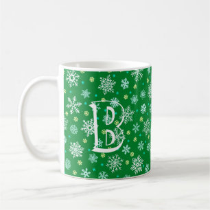 Caneca De Café Monograma Elegante Festivo Clássico Verde