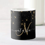 Caneca De Café Monograma Elegante Glitter Diamond Glitter Dourado<br><div class="desc">Crie sua própria caneca de café esparsa de diamante preto e ouro personalizada com seu monograma e nome personalizados.</div>