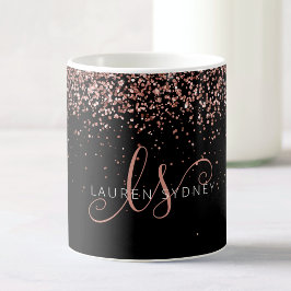 Caneca De Café Monograma Elegante Glitter Dourado Glam Rosa