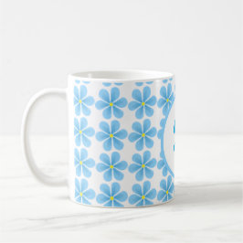 Caneca De Café monograma elegante mínimo Padrão botânico azul