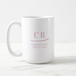 Caneca De Café Monograma Elegante Mínimo Rosa e Branco