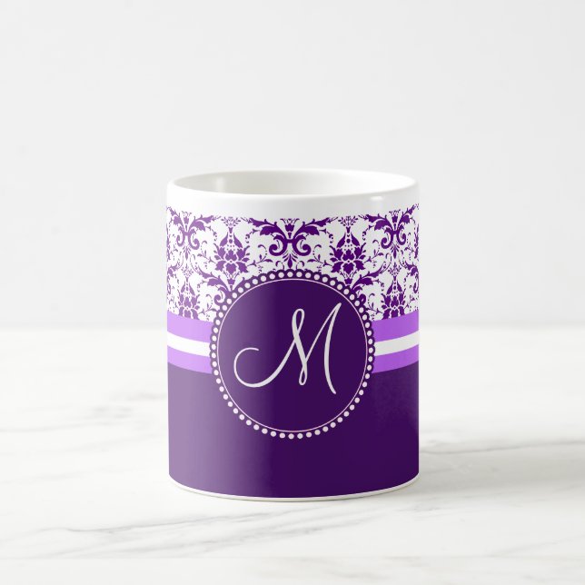 Caneca De Café Monograma Elegante, pinagem Roxa e Damasco Branco (Centro)