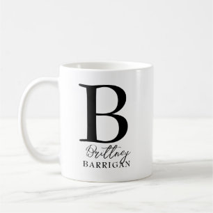 Caneca De Café Monograma Elegante Preto e Branco