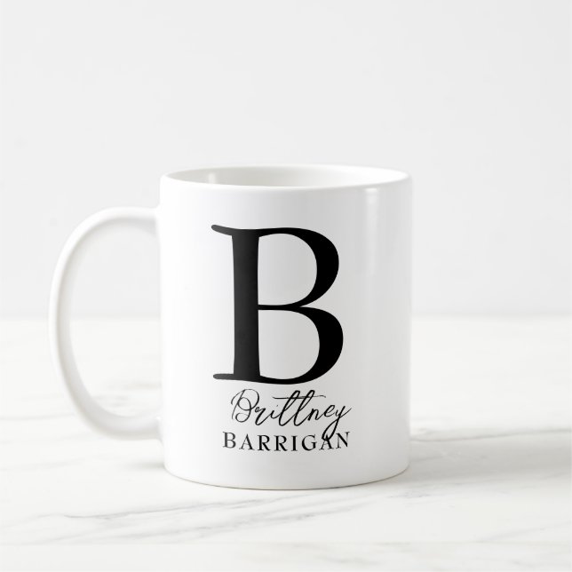 Caneca De Café Monograma Elegante Preto e Branco (Esquerda)