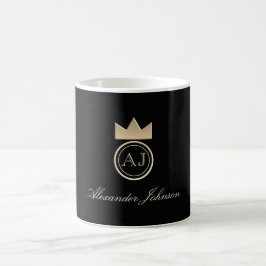 Caneca De Café Monograma Elegante Preto e Dourado