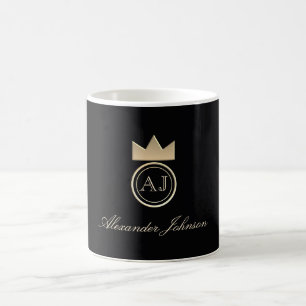 Caneca De Café Monograma Elegante Preto e Dourado
