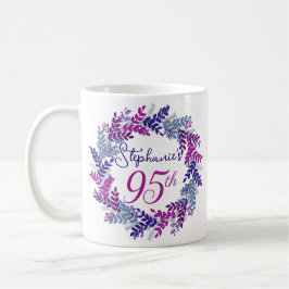Caneca De Café Monograma Elegante rosa e roxo 95.o aniversário