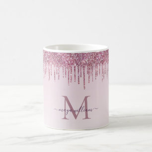 Caneca De Café Monograma Elegante Rosa Glitter Drives Coffee Mug